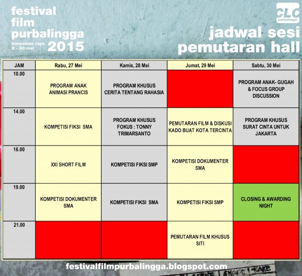 Jadwal Sesi Hall Festival Film Purbalingga 2015