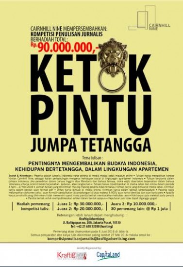 CairnHill Nine dengan Kraftig Advertising Gelar Kompetisi Penulisan Jurnalis Berhadiah Rp 90 Juta