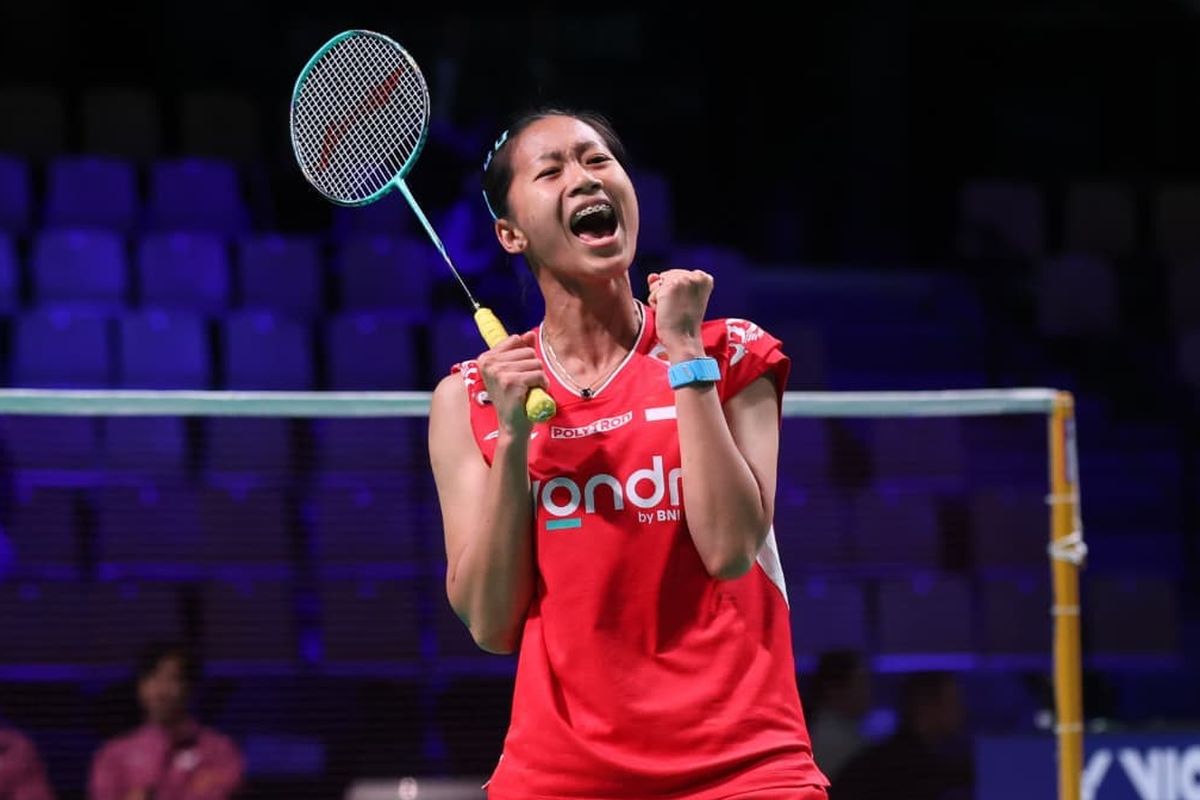 Tunggal pertama Putri Kusuma Wardani yang mengalahkan Line Christophersen dua gim langsung 21-12, 21-15