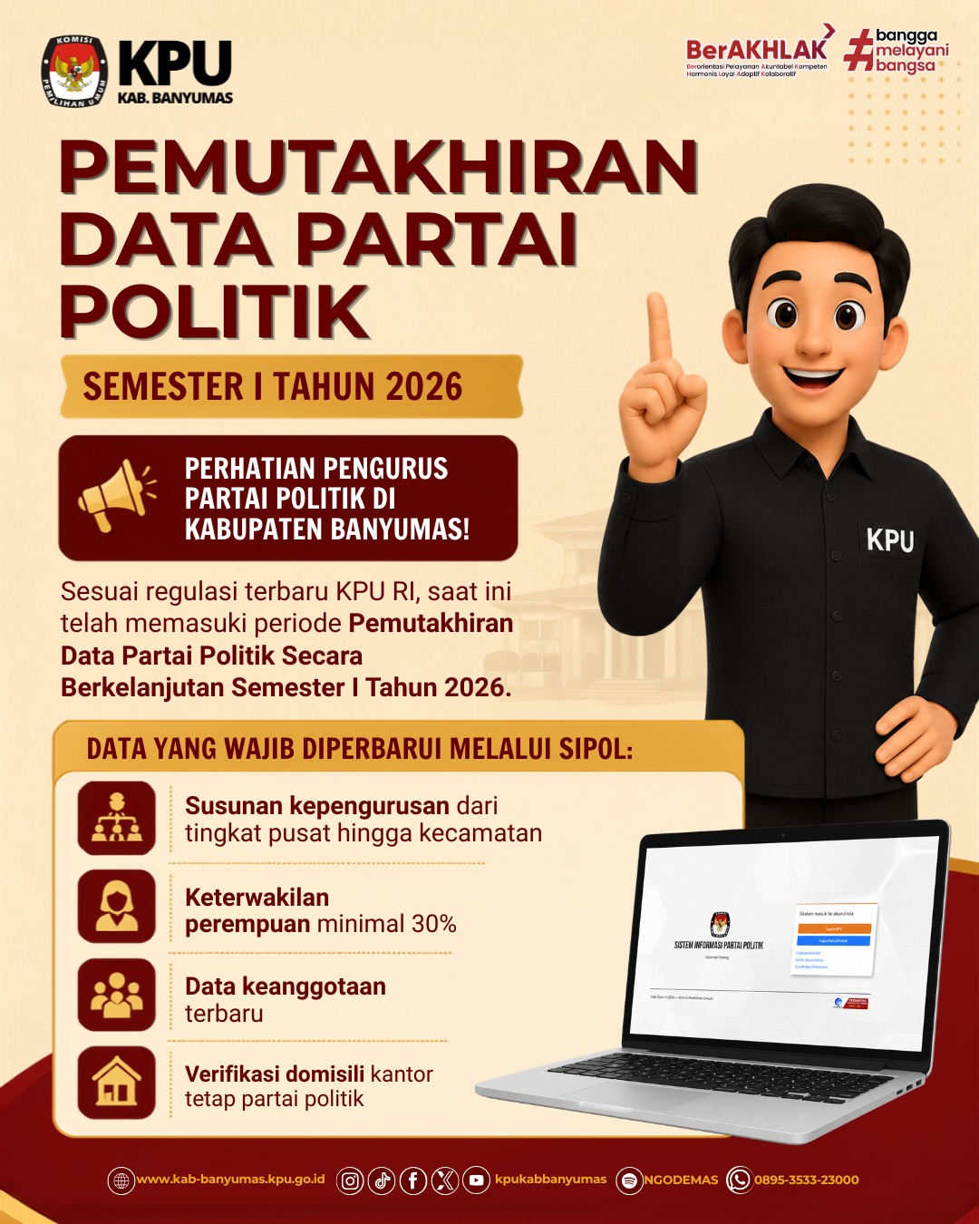KPU Kabupaten Banyumas Ingatkan Partai Politik Segera Perbarui Data Kepengurusan dan Keanggotaan melalui SIPOL